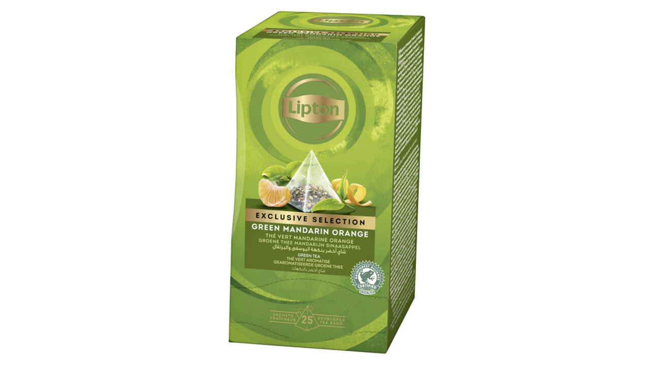 Thee Lipton Exclusive groene thee mandarijn sinaasappel 25 pramidezakjesx2gr