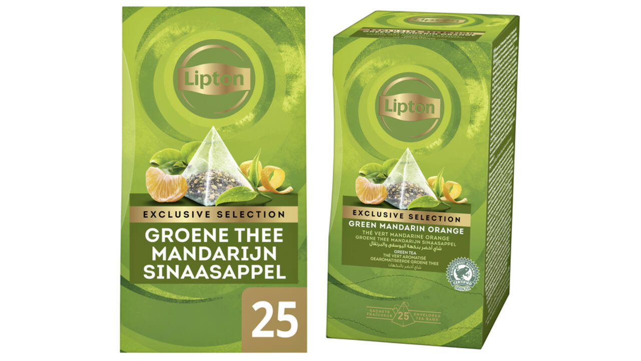Thee Lipton Exclusive groene thee mandarijn sinaasappel 25 pramidezakjesx2gr