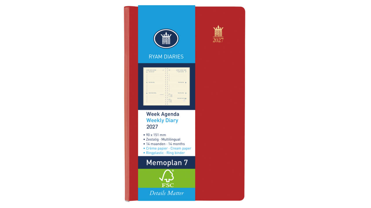 Agenda 2027 Ryam Memoplan 7 Suprema 7dagen/2pagina's ringplastic assorti