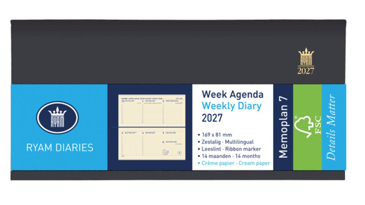 Agenda 2027 Ryam Memoplan 7 Nappa 7dagen/2pagina's landscape assorti