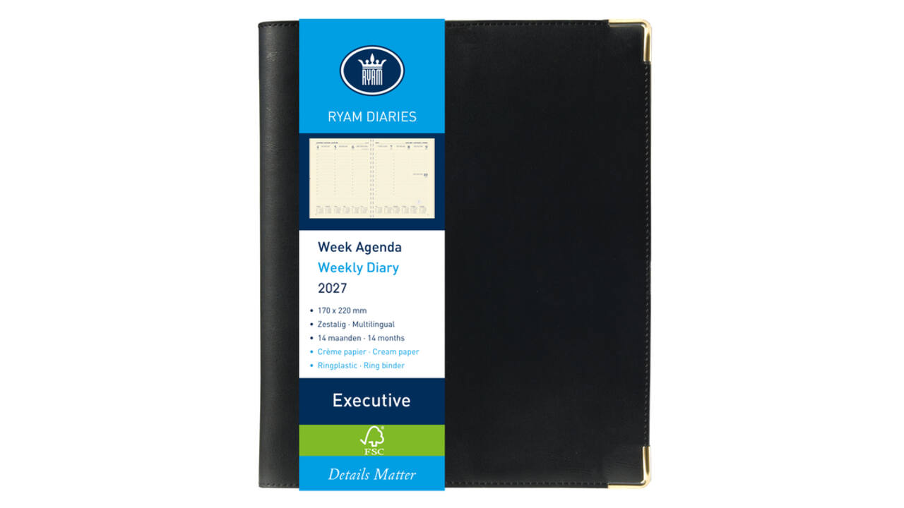 Agenda 2027 Ryam Executive Nappa 7dagen/2pagina's ringplastic zwart