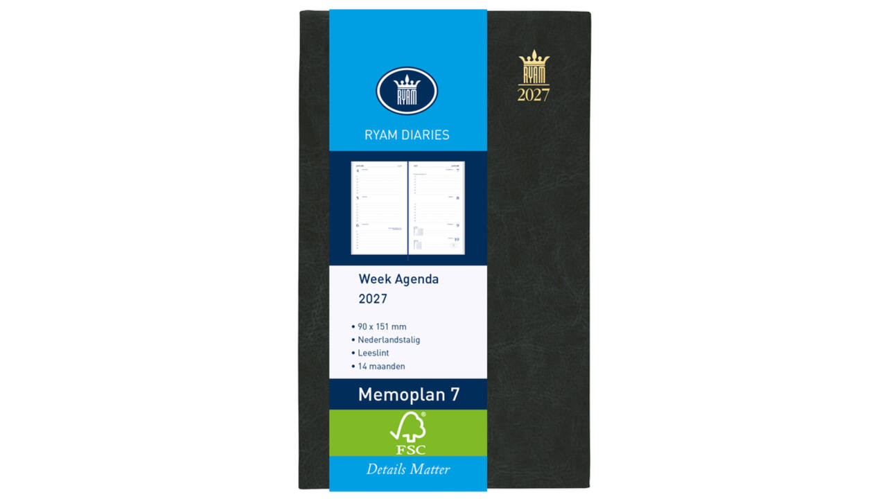 Agenda 2027 Ryam Memoplan 7 Mundior 7dagen/2pagina's zwart