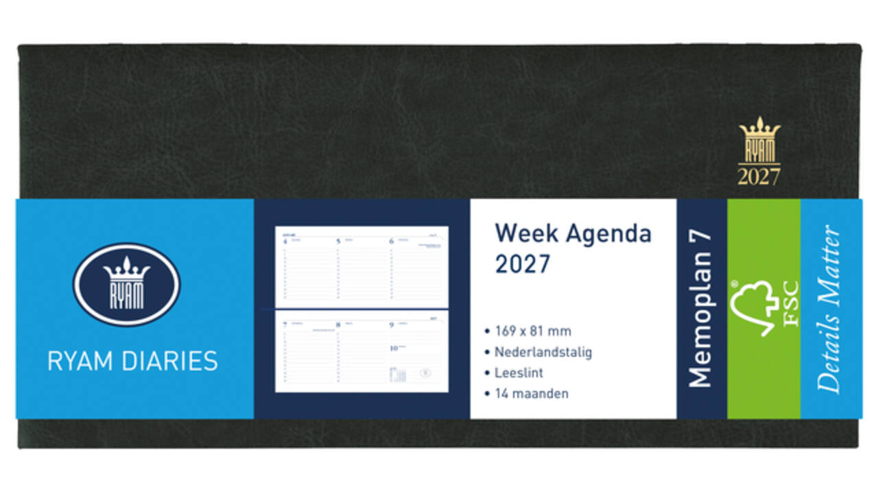 Agenda 2027 Ryam Memoplan 7 Mundior 7dagen/2pagina's landscape zwart