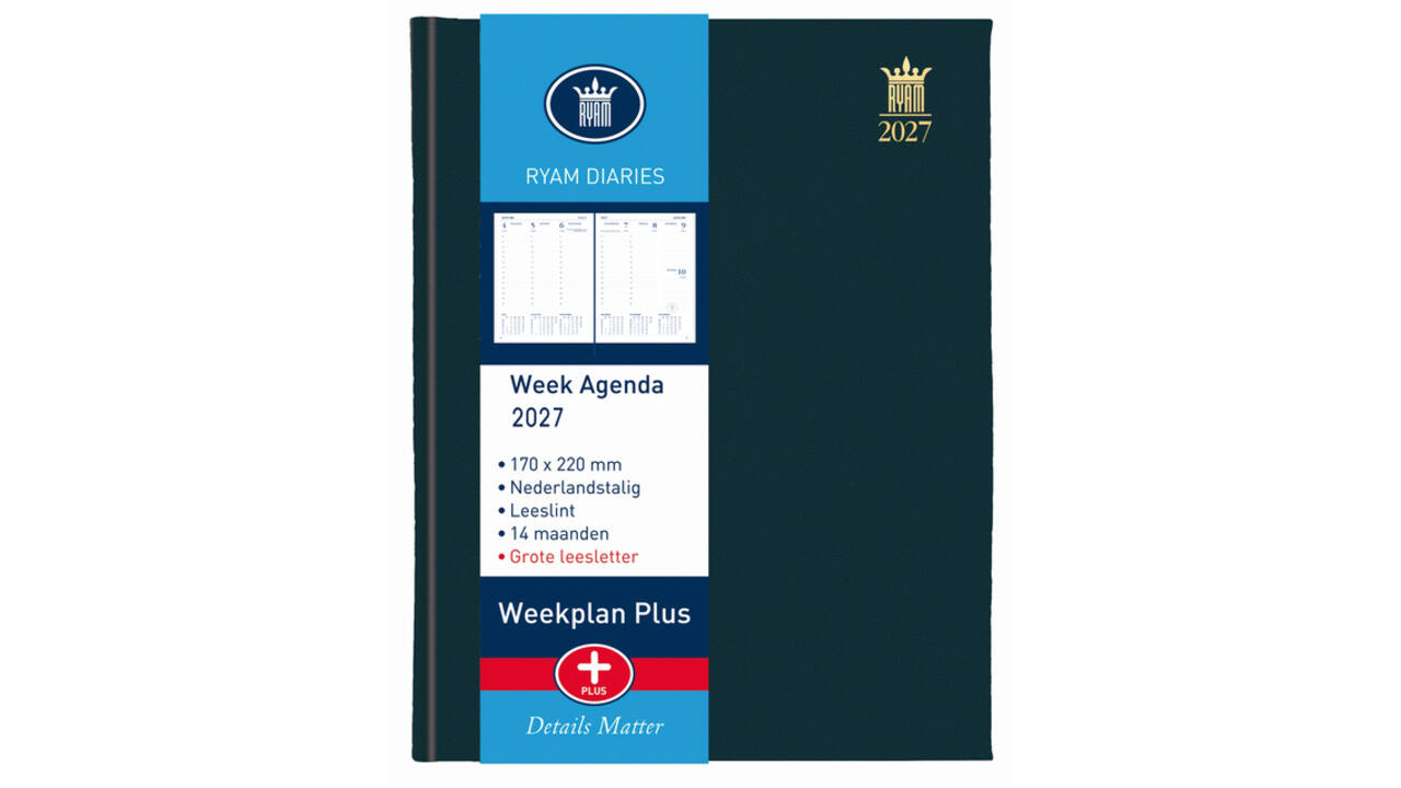 Agenda 2027 Ryam Weekplan Plus Mercury groot letter 7dagen/2pagina's zwart