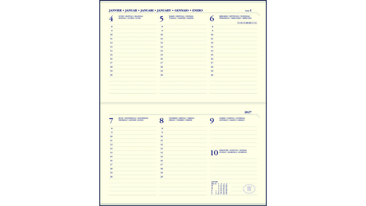 Agendavulling 2027 Ryam Memoplan 7 Compact 7 dagen/2pagina's landscape crème