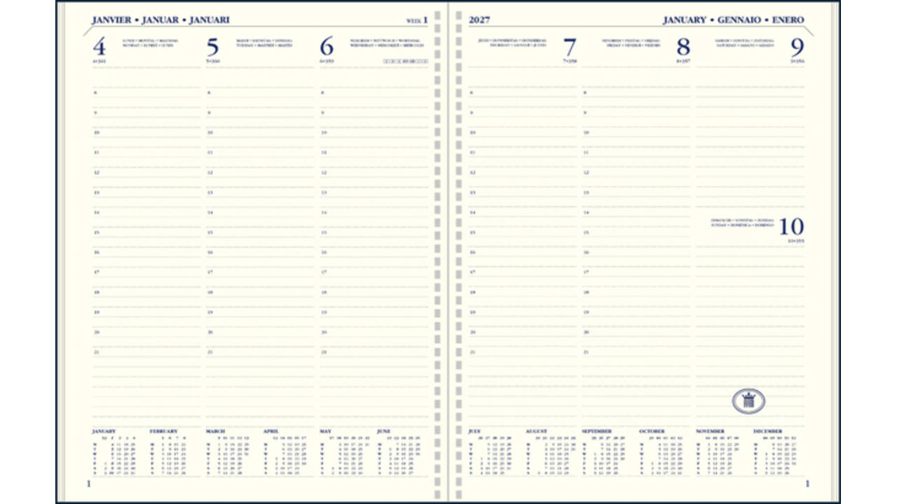 Agenda 2027 Ryam Executive Nappa 7dagen/2pagina's ringplastic zwart