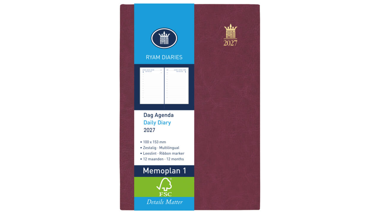 Agenda 2027 Ryam Memoplan 1 Mundior 1dag/1pagina bordeaux