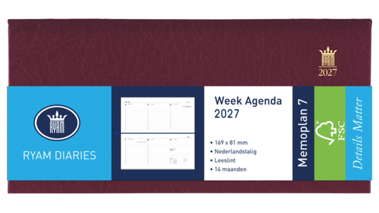 Agenda 2027 Ryam Memoplan 7 Suprema 7dagen/2pagina's landscape bordeaux