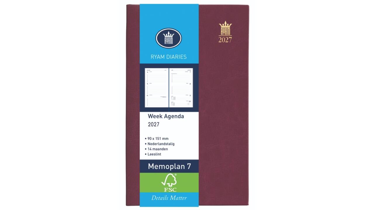 Agenda 2027 Ryam Memoplan 7 Suprema 7dagen/2pagina's bordeaux