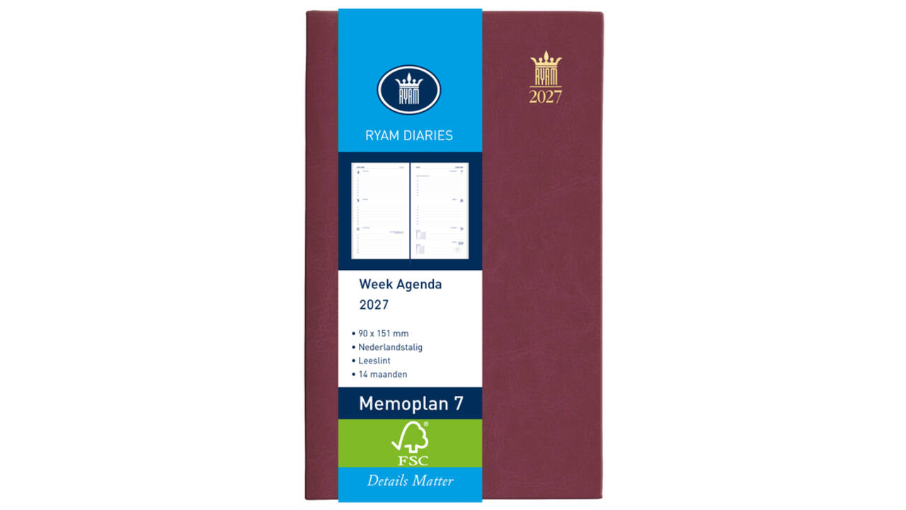 Agenda 2027 Ryam Memoplan 7 Mundior 7dagen/2pagina's bordeaux