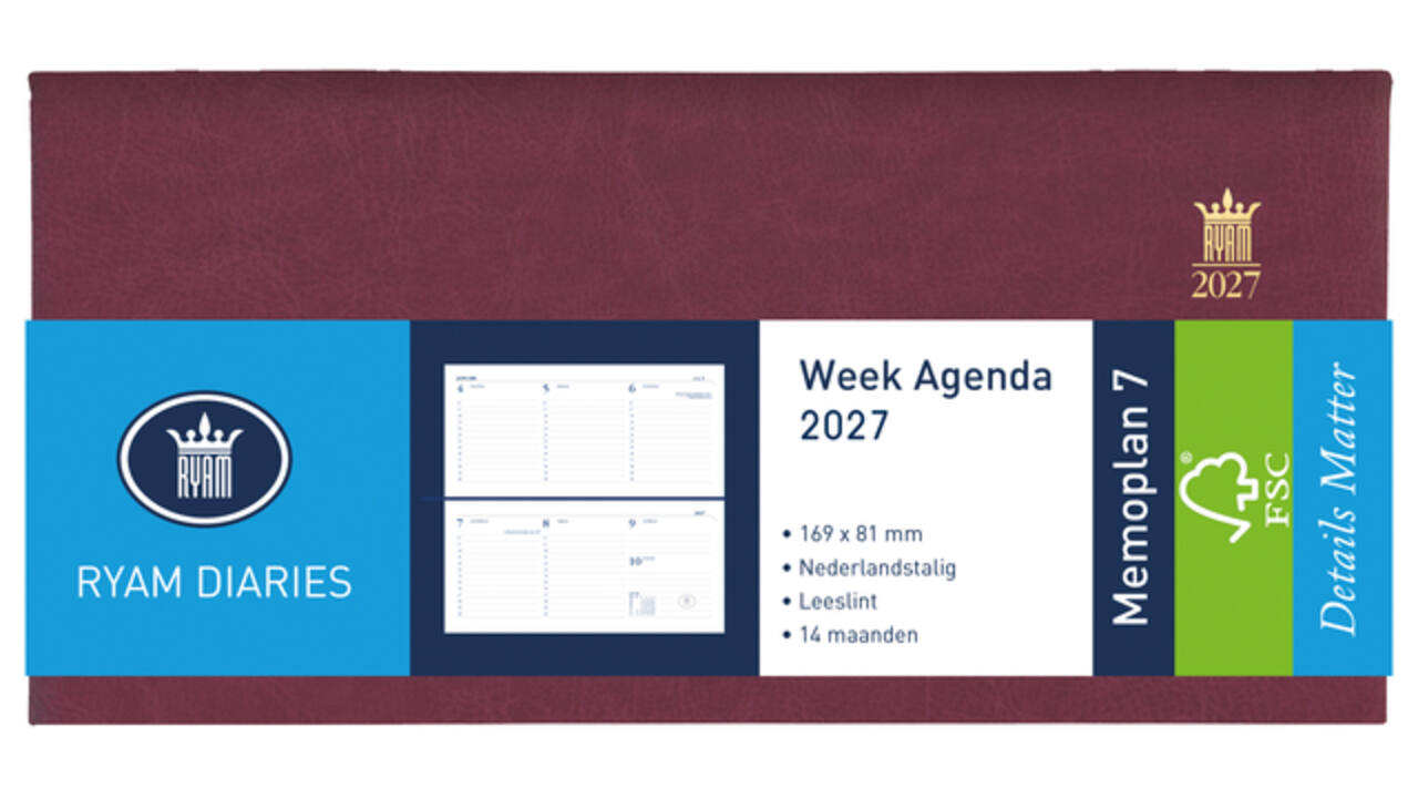 Agenda 2027 Ryam Memoplan 7 Mundior 7dagen/2pagina's landscape bordeaux