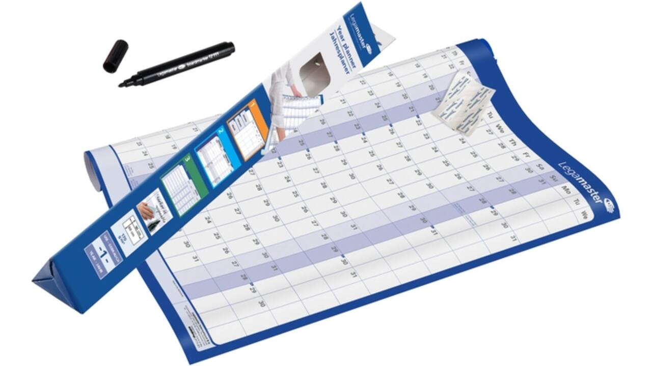 Jaarplanner 2026 Legamaster 90x60cm horizontaal gelamineerd en oprolbaar Engelstalig
