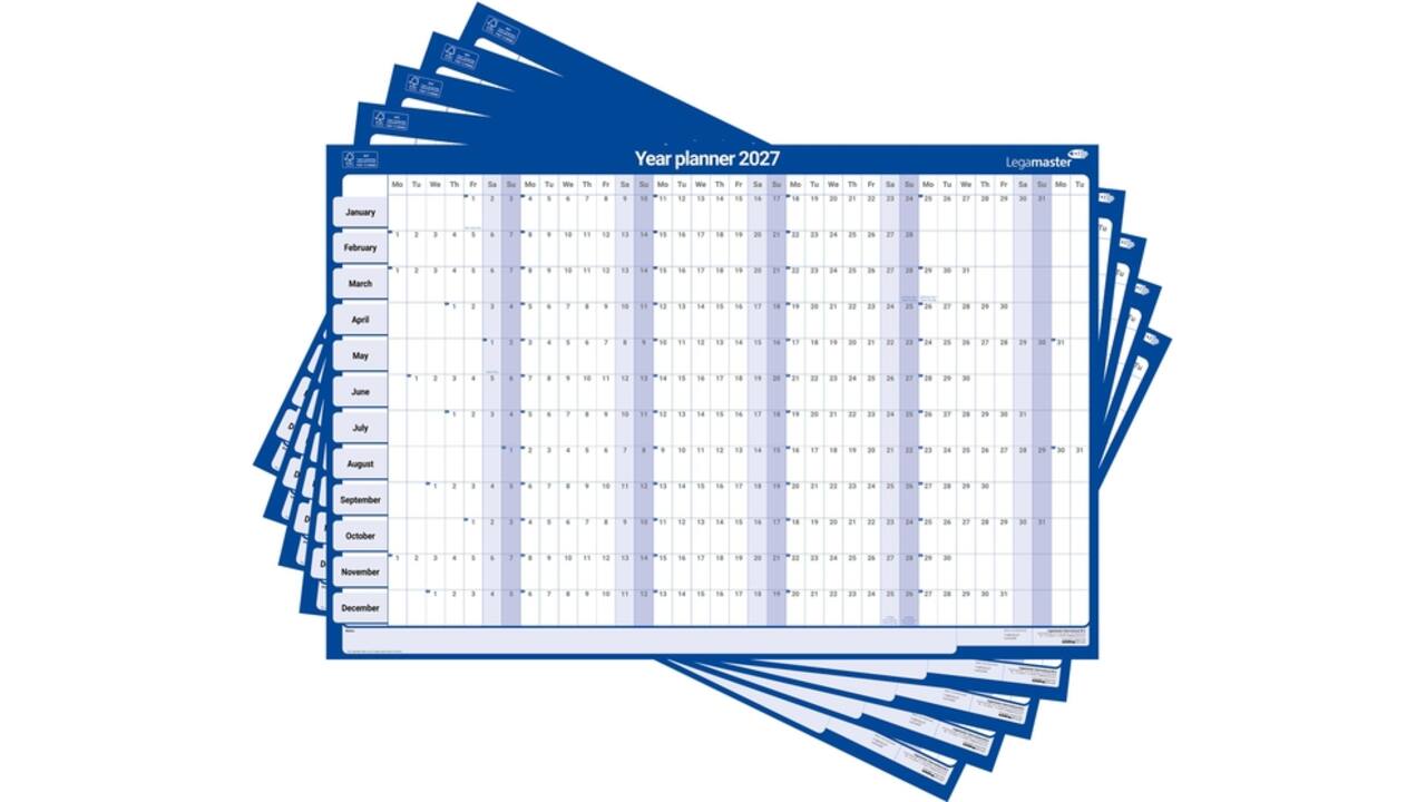 Jaarplanner 2026 Legamaster 90x60cm horizontaal gelamineerd Engelstalig