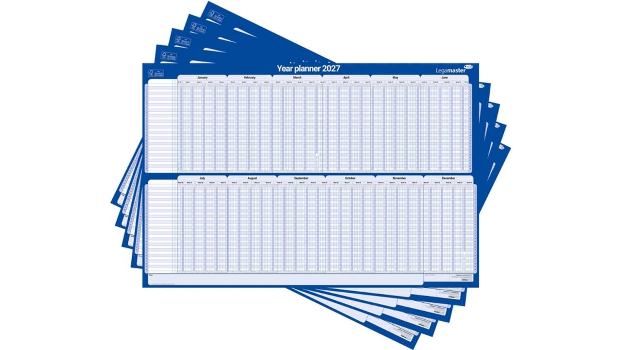 Projectplanner 2026 Legamaster 90x60cm horizontaal gelamineerd Engelstalig