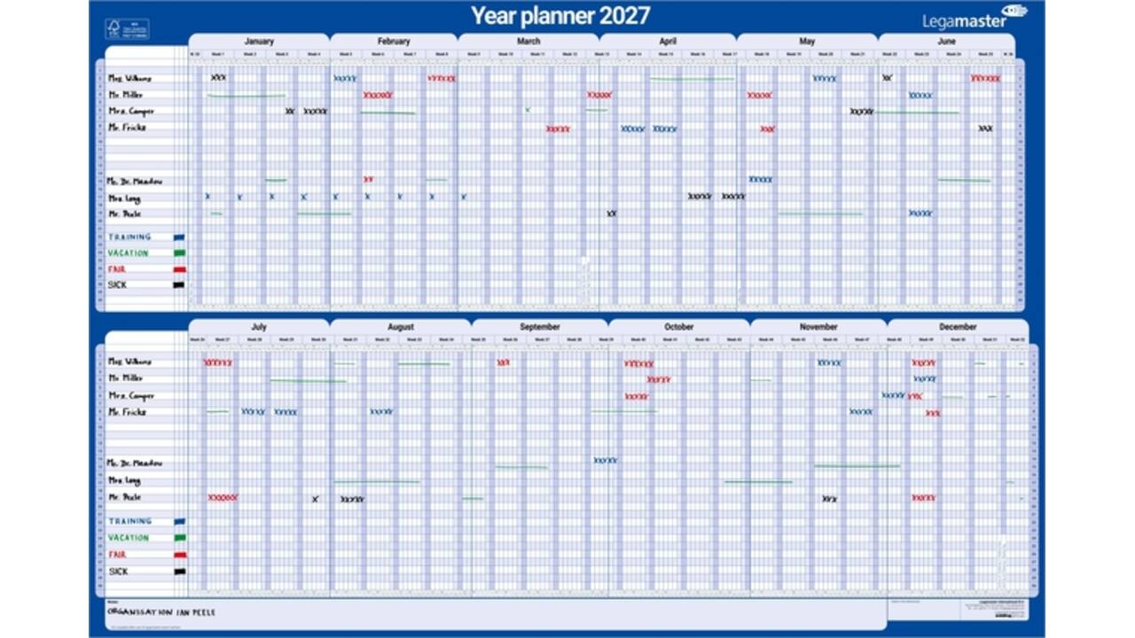 Projectplanner 2026 Legamaster 90x60cm horizontaal gelamineerd Engelstalig