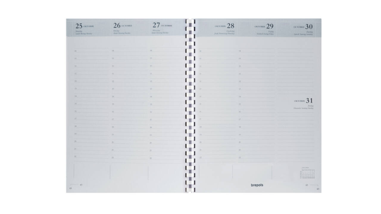 Agendavulling 2027 Brepols Timing 7dagen/2pagina's spiraal wit