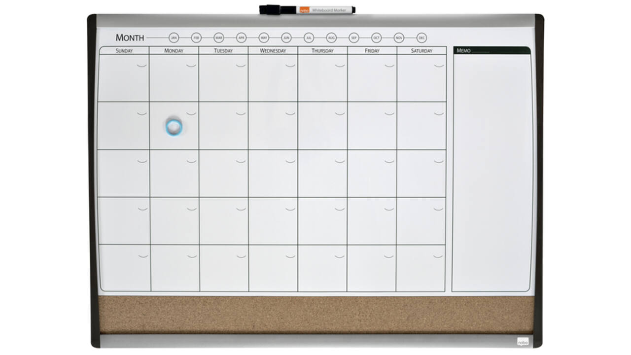 Whiteboard Nobo magnetische planner met prikbord van kurk 58,5x43cm