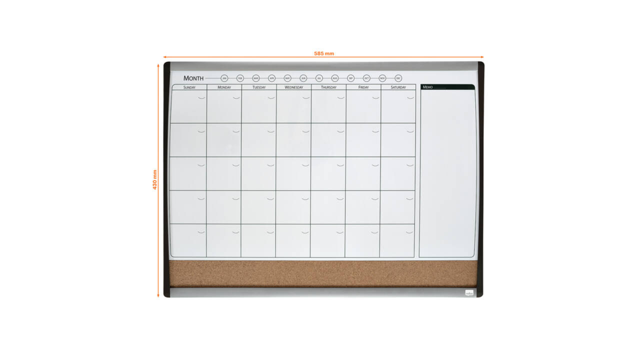 Whiteboard Nobo magnetische planner met prikbord van kurk 58,5x43cm