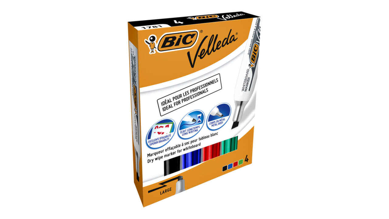 Viltstift Bic Velleda 1781 whiteboard schuin large assorti 4 stuks