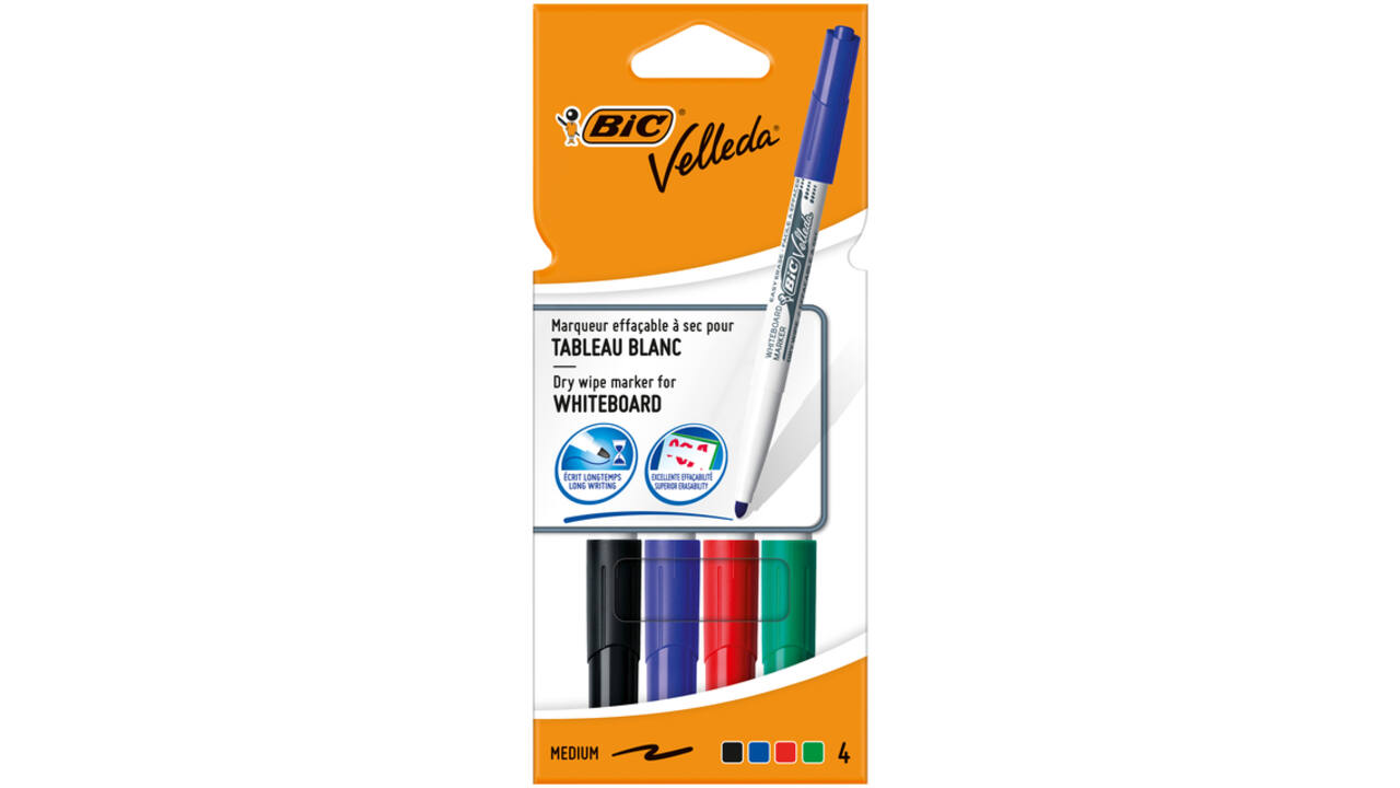 Whiteboardmarker Bic Velleda 1744 rond medium assorti 4 stuks