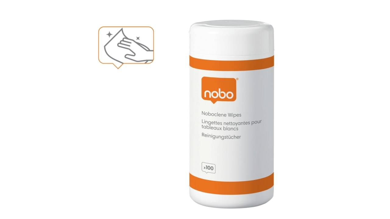 Whiteboard reinigingsdoekjes Nobo pot met 100 stuks