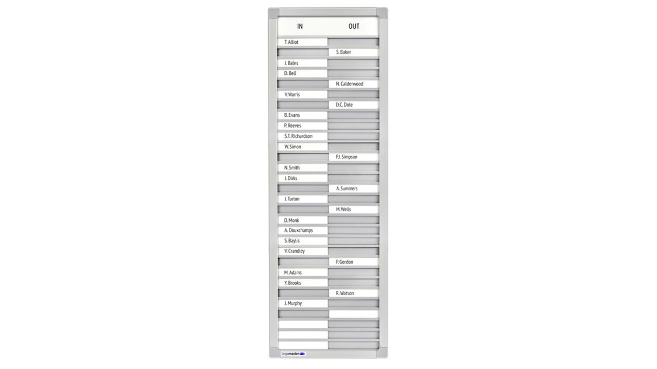 Aan-afwezigheidsbord Legamaster 770x260mm 30 namen