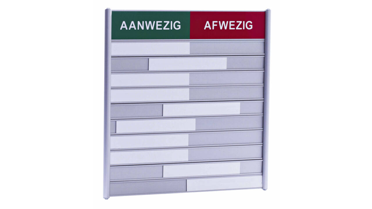 Aan- afwezigheidsbord voor 10 namen