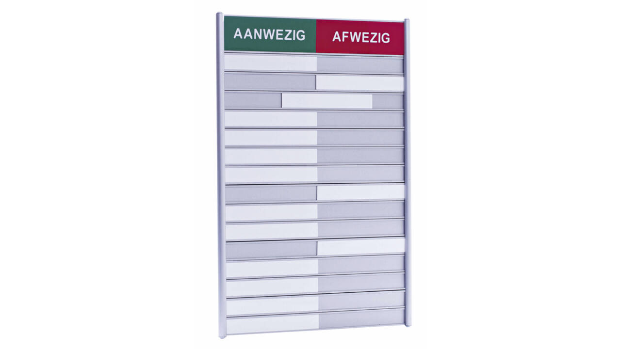 Aan- afwezigheidsbord voor 15 namen
