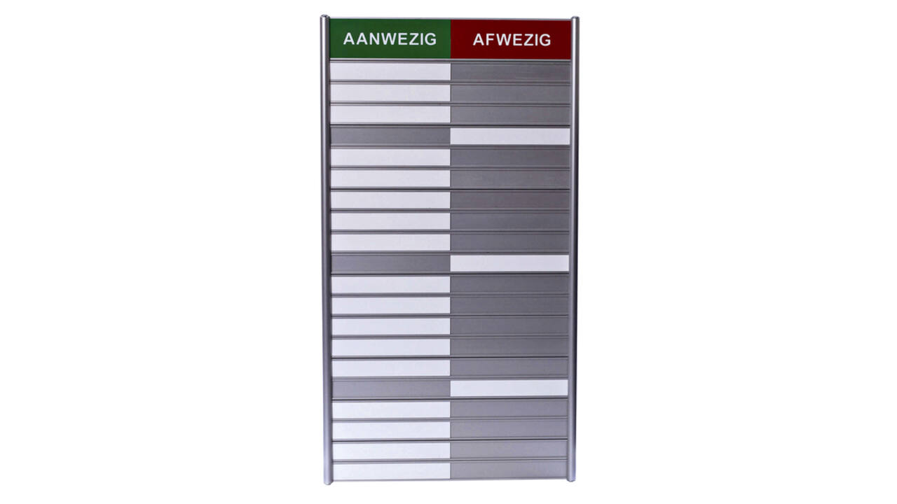 Aan- afwezigheidsbord voor 20 namen