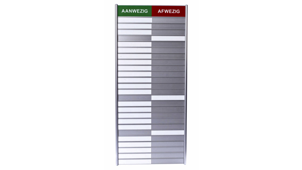 Aan- afwezigheidsbord voor 25 namen