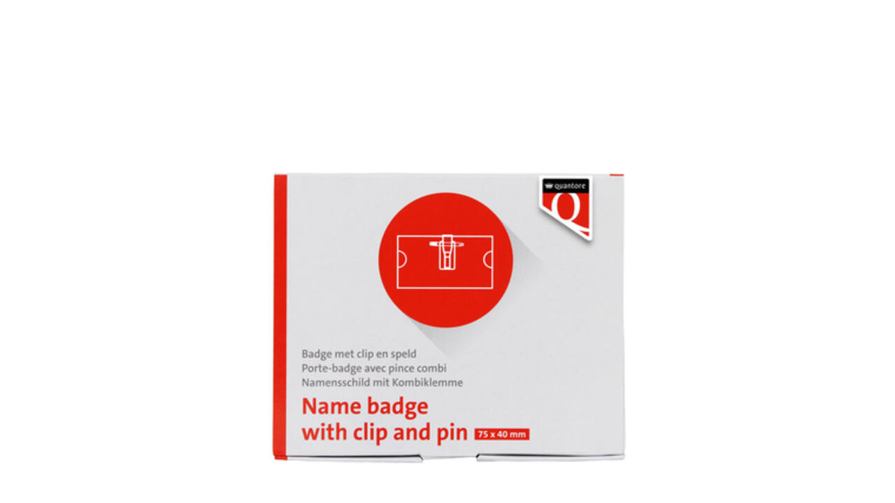 Badge Quantore met clip en speld 40x75mm