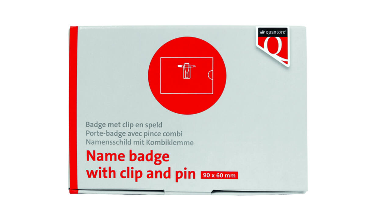 Badge Quantore met clip en speld 60x90mm