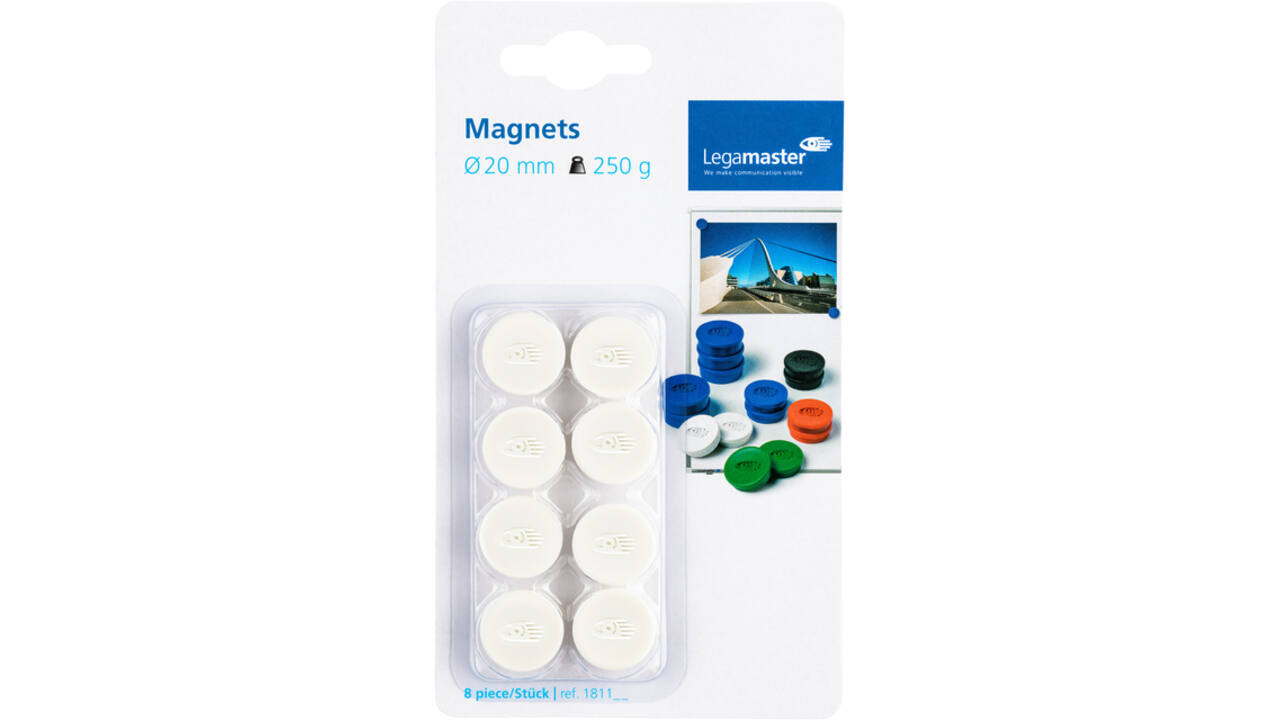 Magneet Legamaster 20mm 250gr wit 8 stuks