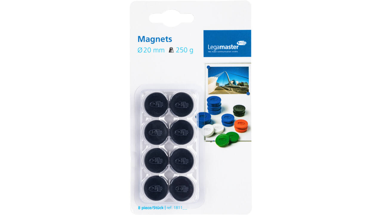 Magneet Legamaster 20mm 250gr zwart 8 stuks