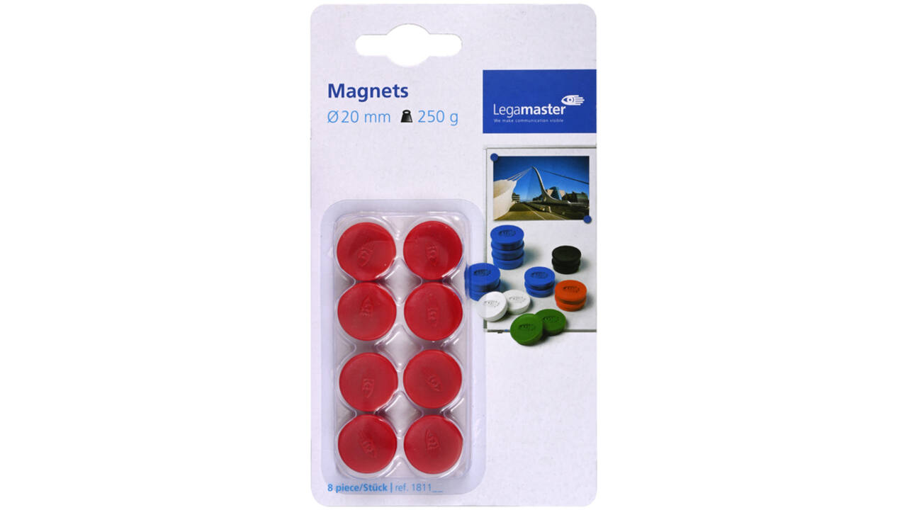 Magneet Legamaster 20mm 250gr rood 8 stuks
