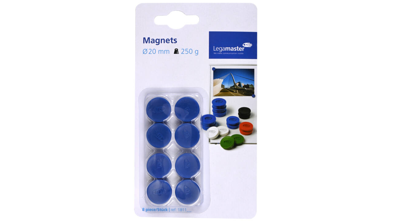 Magneet Legamaster 20mm 250gr blauw 8 stuks