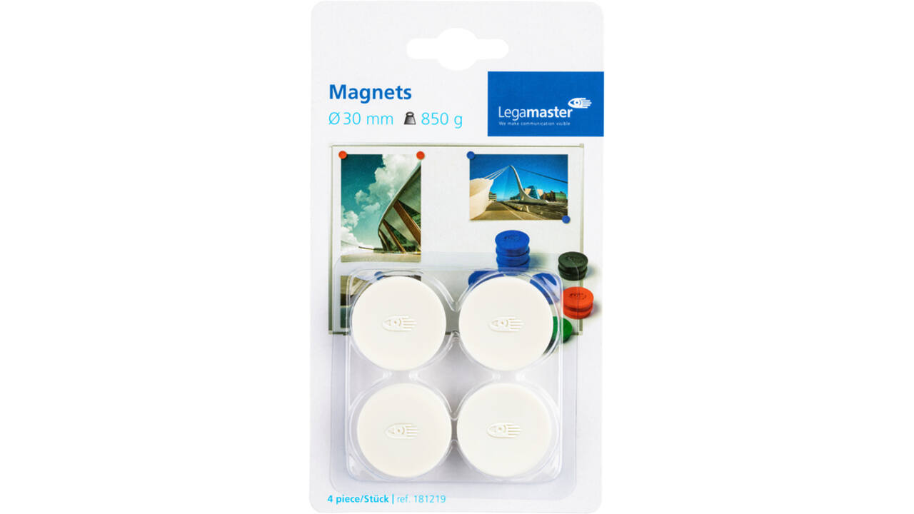 Magneet Legamaster 30mm 850gr wit 4 stuks