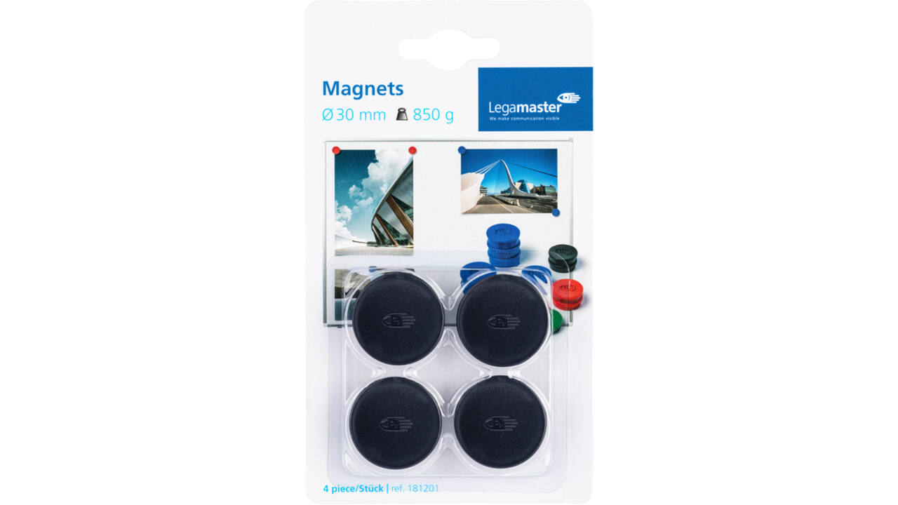 Magneet Legamaster 30mm 850gr zwart 4 stuks