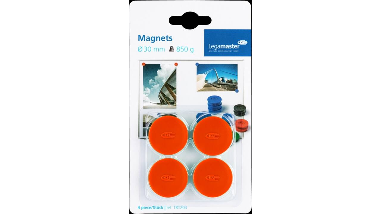 Magneet Legamaster 30mm 850gr rood 4 stuks