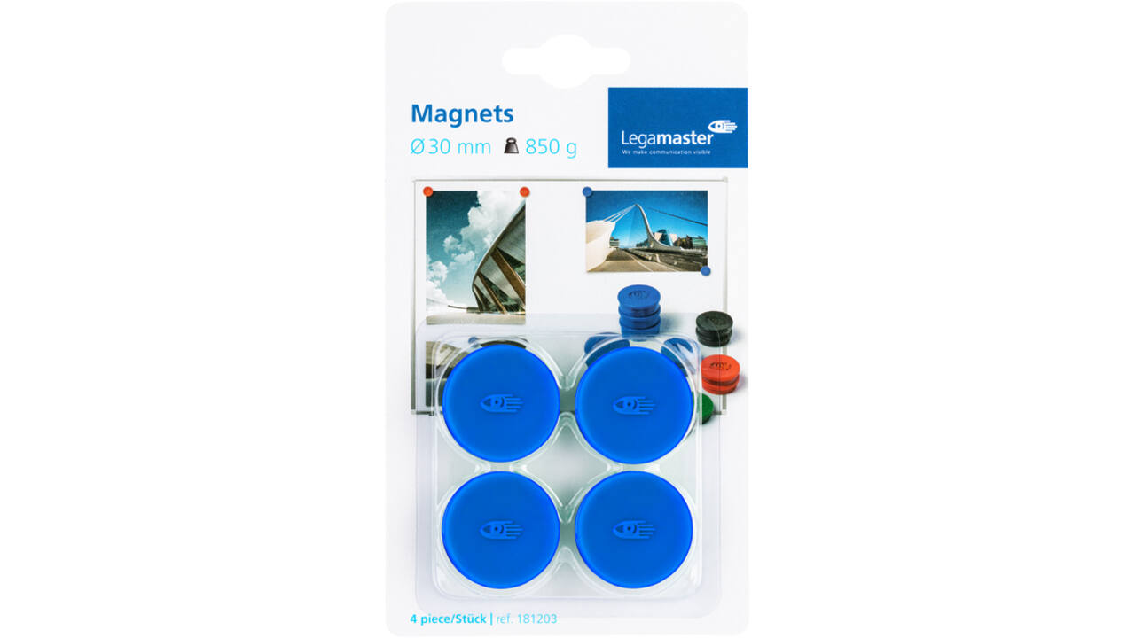 Magneet Legamaster 30mm 850gr blauw 4 stuks