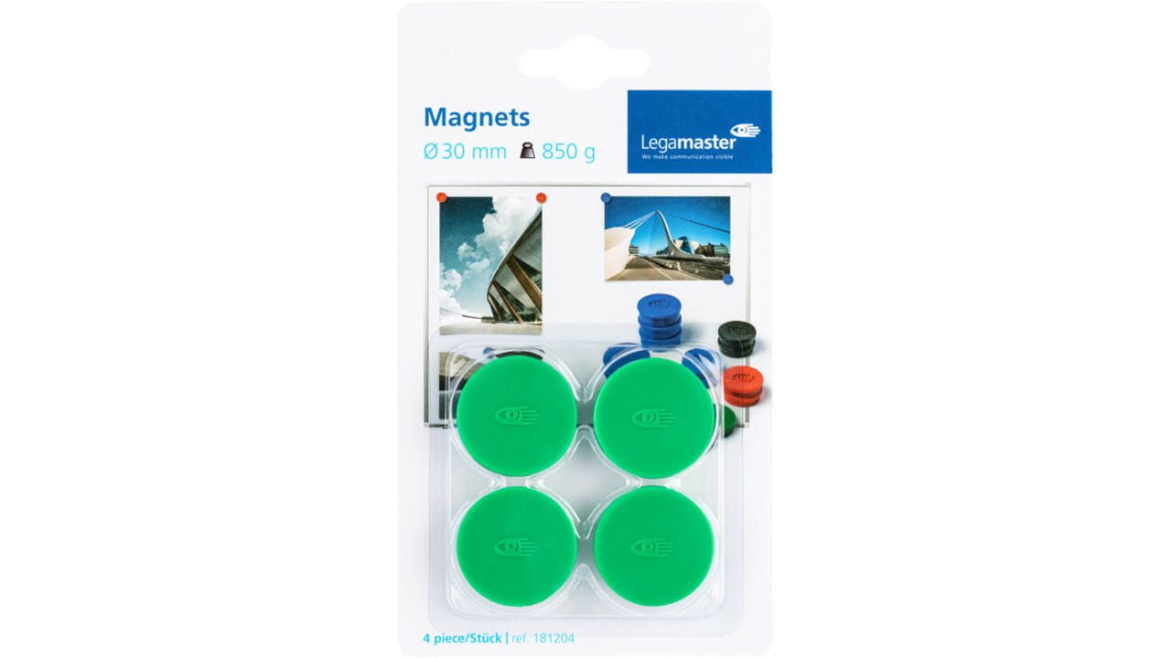 Magneet Legamaster 30mm 850gr groen 4 stuks
