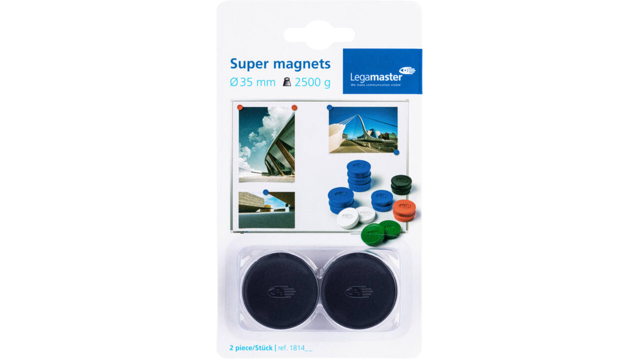 Magneet Legamaster 35mm super 2500gr zwart 2 stuks