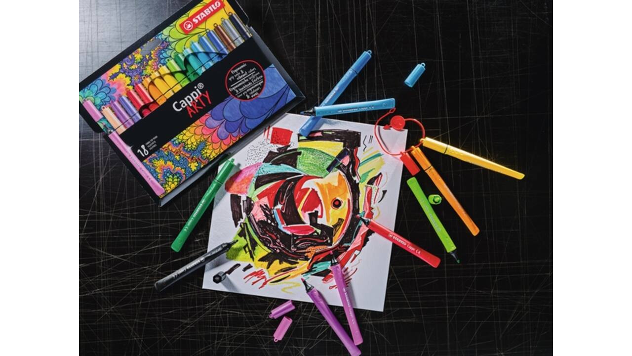 Viltstift STABILO Cappi 168/12 Arty medium assorti etui à 12 stuks