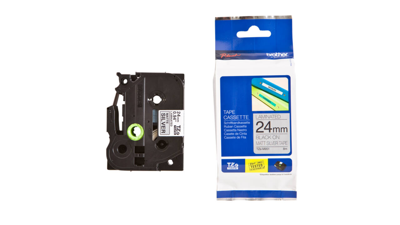 Labeltape Brother P-touch TZe-M951 metallic 24mm zwart op zilver