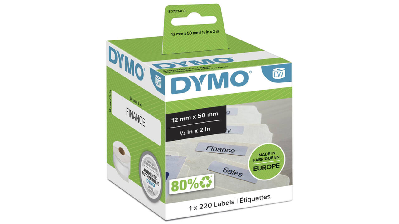 Etiket Dymo LabelWriter naamkaart hangmap 12x50mm 1 rol á 220 stuks wit