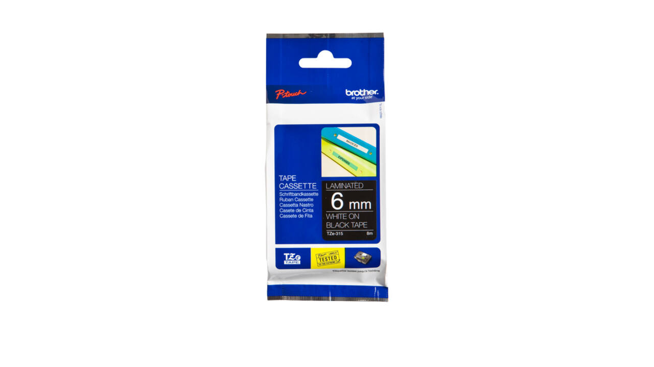 Labeltape Brother P-touch TZe-315 standaard 6mm wit op zwart
