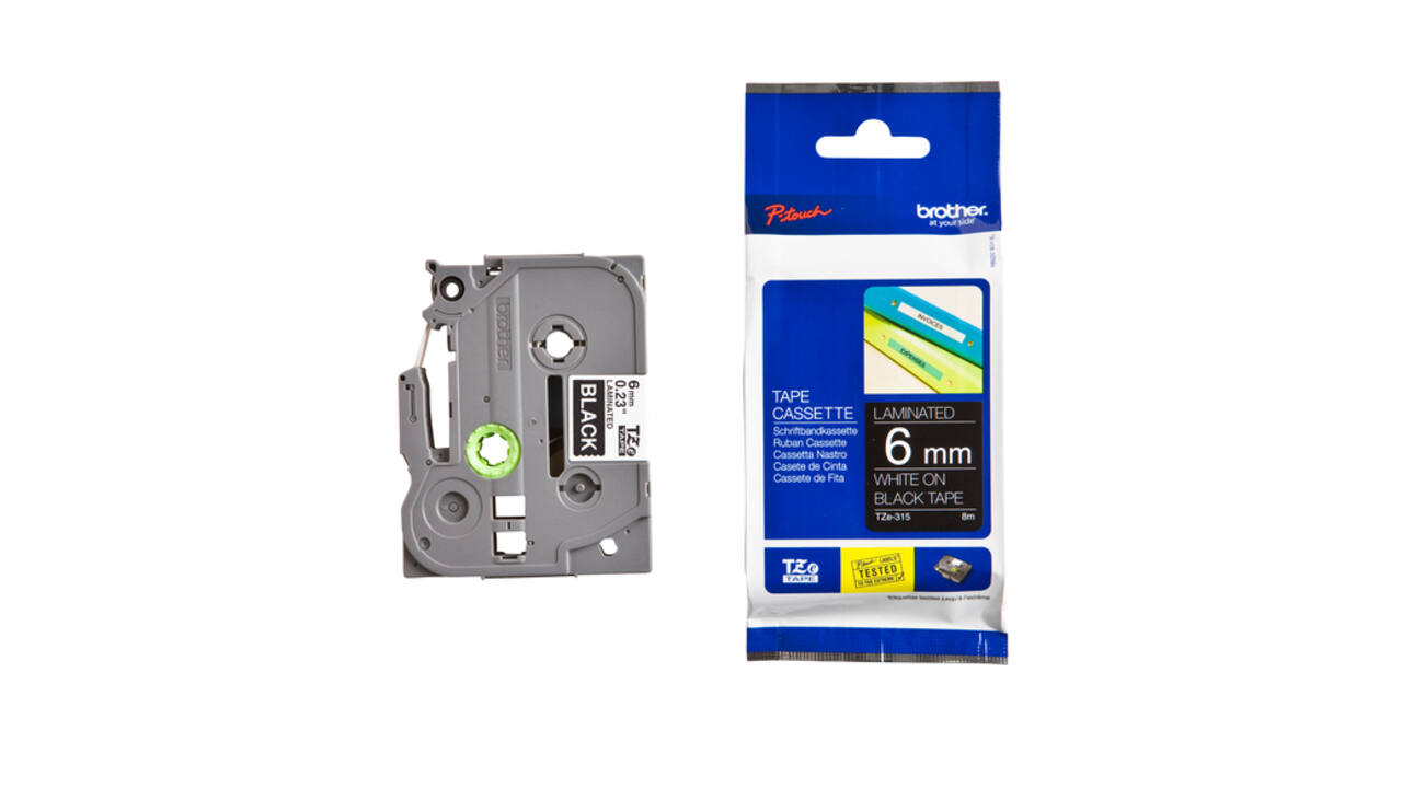 Labeltape Brother P-touch TZe-315 standaard 6mm wit op zwart
