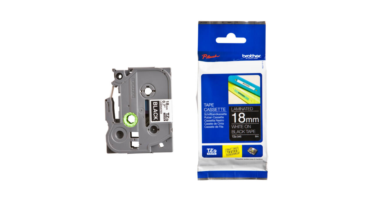 Labeltape Brother P-touch TZe-345 standaard 18mm wit op zwart