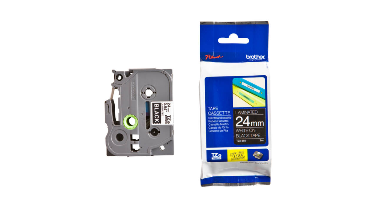 Labeltape Brother P-touch TZe-355 standaard 24mm wit op zwart