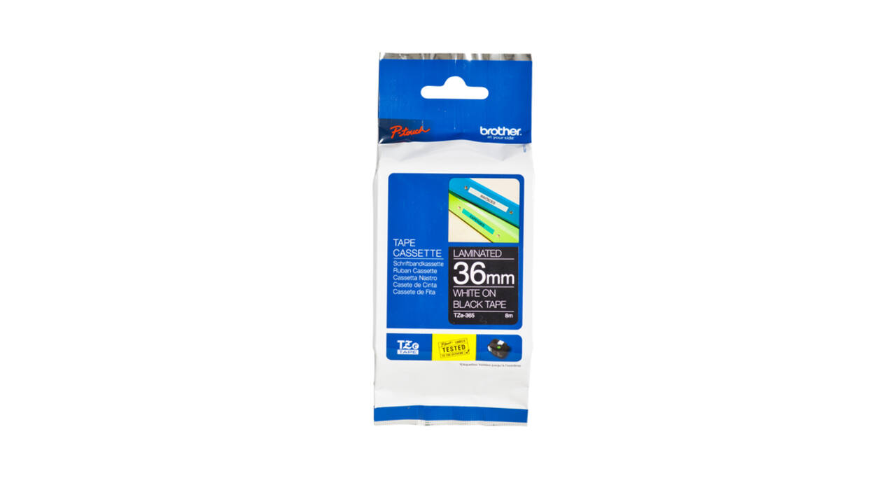 Labeltape Brother P-touch TZe-365 standaard 36mm wit op zwart